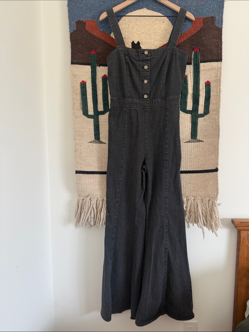 Jealous Tomato Washed Black Denim Button-Front Wide-Leg Jumpsuit